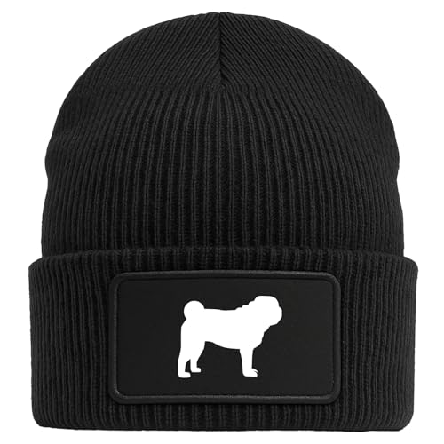Huuraa Beanie Mops Silhouette Geschenk Black Mütze Mops Geschenkidee von Huuraa