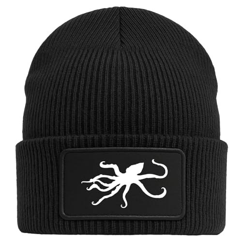 Huuraa Beanie Oktopus Silhouette Geschenk Black Mütze Oktopus Geschenkidee von Huuraa