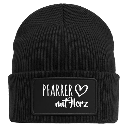 Huuraa Beanie Pfarrer mit Herz Geschenk Black Mütze Pfarrer Geschenkidee von Huuraa