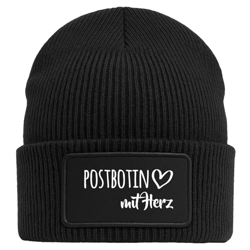 Huuraa Beanie Postbotin mit Herz Geschenk Black Mütze Postbotin Geschenkidee von Huuraa