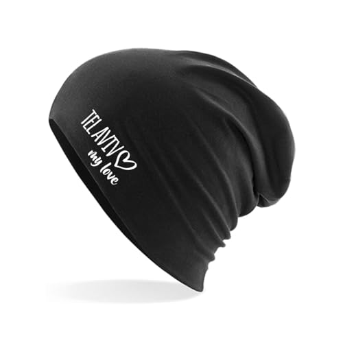 Huuraa Beanie Tel Aviv My Love Geschenk Unisex Wintermütze Black Tel Aviv Geschenkidee von Huuraa
