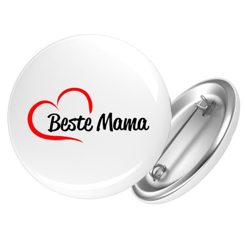 Huuraa Button Beste Mama Herz Ansteckbutton 25mm mit Motiv für die tollste Mutter Geschenk Idee für Freunde und Familie von Huuraa