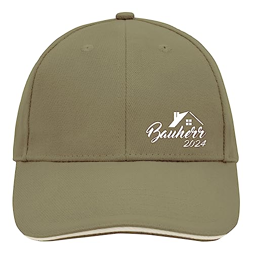 Huuraa Cappy Mütze Bauherr 2024 Haus Unisex Kappe Größe Olive/Beige mit Motiv für Bauherren Geschenk Idee für Freunde und Familie von Huuraa