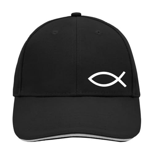 Huuraa Cappy Mütze Fisch Symbol Unisex Kappe Größe Black/Light Grey mit Kirchlichem Symbol Geschenk Idee für Freunde und Familie von Huuraa