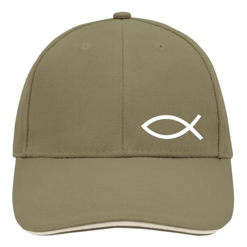 Huuraa Cappy Mütze Fisch Symbol Unisex Kappe Größe Olive/Beige mit Kirchlichem Symbol Geschenk Idee für Freunde und Familie von Huuraa