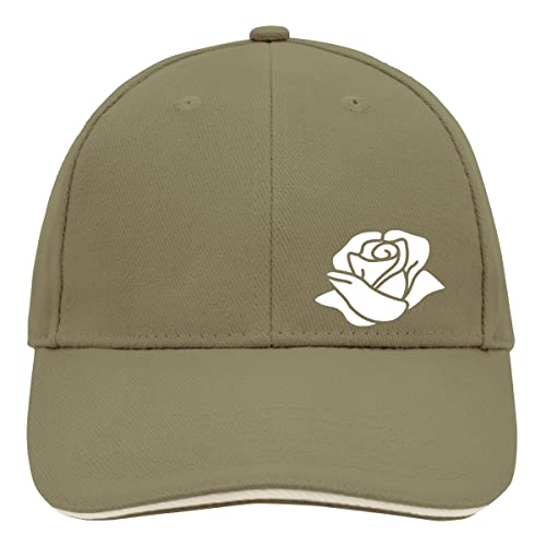 Huuraa Cappy Mütze Rose Blüte Unisex Kappe Größe Olive/Beige mit Motiv für alle verliebten Paare Geschenk Idee für Freunde und Familie von Huuraa