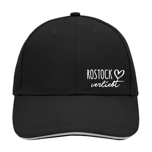 Huuraa Cappy Mütze Rostock verliebt Unisex Kappe Größe Black/Light Grey mit Namen deiner Lieblingsstadt in Mecklenburg-Vorpommern Geschenk Idee für Freunde und Familie von Huuraa