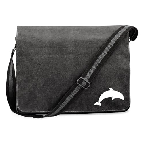 Huuraa Crossbody Bag Delfin Silhouette Geschenk 14 Liter Black Canvas Delfin Accessoire von Huuraa
