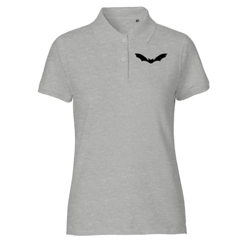 Huuraa Damen Polo Shirt Fledermaus Silhouette Bio Baumwolle Fairtrade Oberteil Größe M mit Motiv für alle Vampir Fans Geschenk Idee für Freunde und Familie von Huuraa