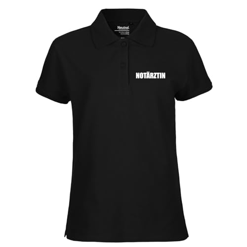 Huuraa Womans Poloshirt Notärztin Schriftzug Geschenk Größe L Black Bio Baumwolle Fairtrade Notärztin Mitbringsel von Huuraa