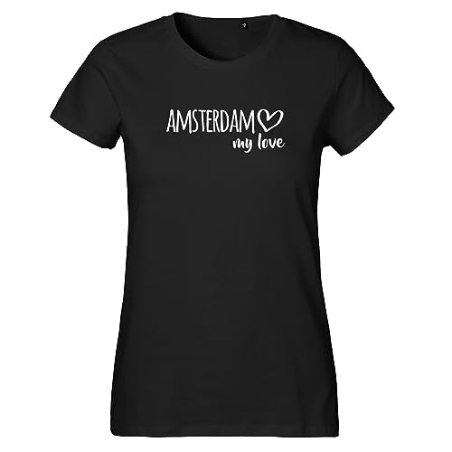 Huuraa Damen T-Shirt Amsterdam My Love Bio Baumwolle Fairtrade Oberteil Größe M für alle Fans von Amsterdam Niederlande Geschenk Idee für Freunde und Familie von Huuraa