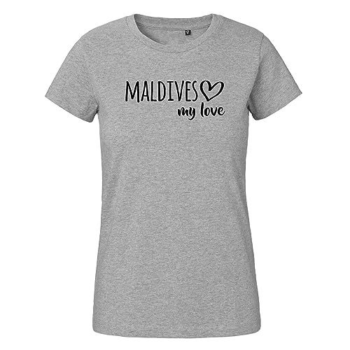 Huuraa Damen T-Shirt Maldives My Love Bio Baumwolle Fairtrade Oberteil Größe XS für alle Fans der Malediven Geschenk Idee für Freunde und Familie von Huuraa