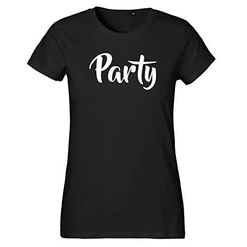 Huuraa Damen T-Shirt Party Schriftzug Bio Baumwolle Fairtrade Oberteil Größe M mit stylischem Motiv Geschenk Idee für Freunde und Familie von Huuraa