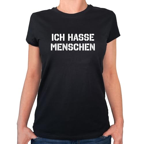 Huuraa Damenshirt Ich Hasse Menschen Geschenk Größe XL Black Bio Baumwolle Fairtrade Ich Hasse Menschen Präsent von Huuraa