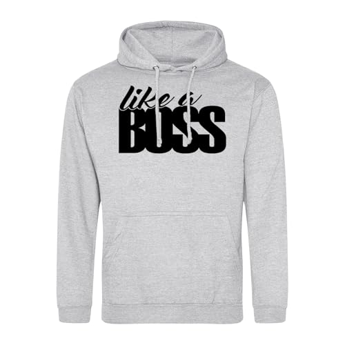 Huuraa Herren Hoodie Like a Boss Spruch Geschenk Größe XXL Heather Grey Vegan Like a Boss Geschenkidee von Huuraa