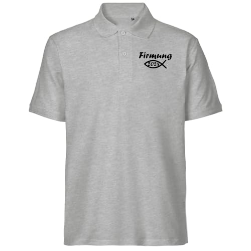 Huuraa Herren Polo Shirt Firmung 2024 Fisch Bio Baumwolle Fairtrade Oberteil Größe S mit Motiv für alle Firmung Geschenk Idee für Freunde und Familie von Huuraa