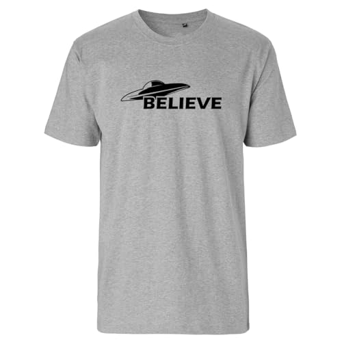 Huuraa Herren T-Shirt UFO Believe Bio Baumwolle Fairtrade Oberteil Größe XL mit Motiv für alle Alien Fans Geschenk Idee für Freunde und Familie von Huuraa