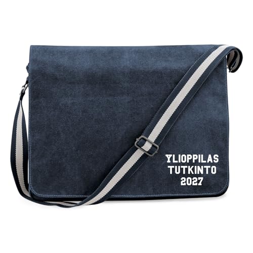 Huuraa Laptoptasche Ylioppilastutkinto 2027 Abschluss Finnland Geschenk 14 Liter Vintage Navy Canvas Ylioppilastutkinto 2027 Präsent von Huuraa
