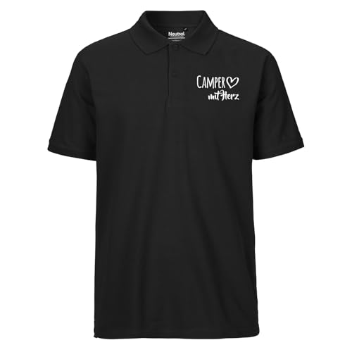 Huuraa Mens Poloshirt Camper mit Herz Geschenk Größe XL Black Bio Baumwolle Fairtrade Camper Mitbringsel Huuraa Mens Poloshirt Camper mit Herz Geschenk Größe XL Black Bio Baumwolle Fairtrade Camper Mitbringsel von Huuraa