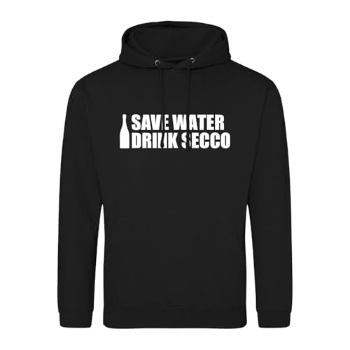 Huuraa Pulli Save Water Drink Secco Sektflasche Geschenk Größe M Deep Black Vegan Save Water Drink Secco Präsent von Huuraa