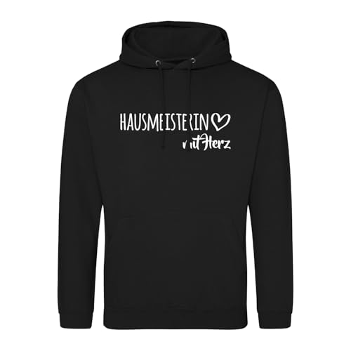 Huuraa Kapuzenpullover Hausmeisterin mit Herz Geschenk Größe XL Deep Black Vegan Hausmeisterin Mitbringsel von Huuraa