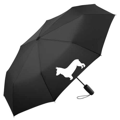 Huuraa Regenschirm Welsh Corgi Pembroke Silhouette Geschenk 98cm Schwarz Sturmfest Taschenschirm Welsh Corgi Pembroke Geschenkidee von Huuraa
