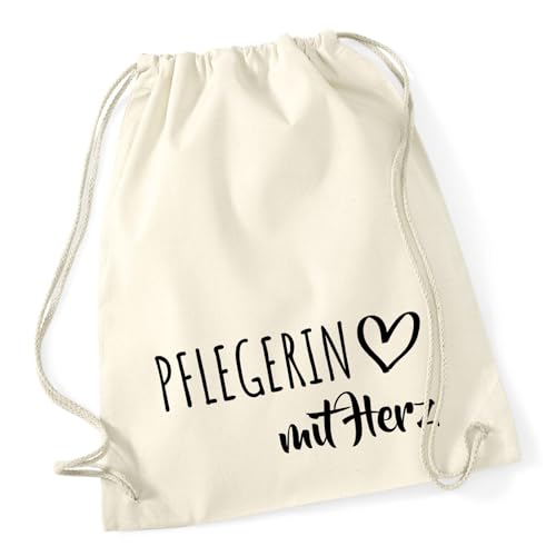 Huuraa Rucksack Pflegerin mit Herz Geschenk 12 Liter Natural Baumwolle Pflegerin Accessoire von Huuraa