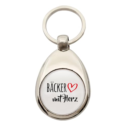 Huuraa Schlüsselanhänger Bäcker mit Herz Geschenk Metall Einkaufswagenchip Bäcker Geschenkidee von Huuraa