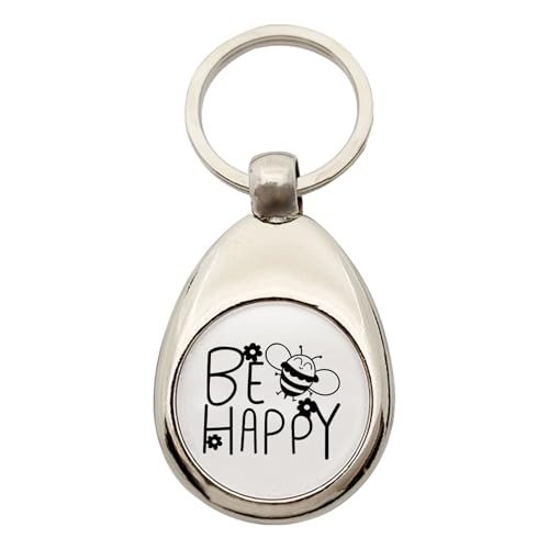 Huuraa Schlüsselanhänger Be Happy Biene Geschenk Metall Einkaufswagenchip Be Happy Geschenkidee von Huuraa