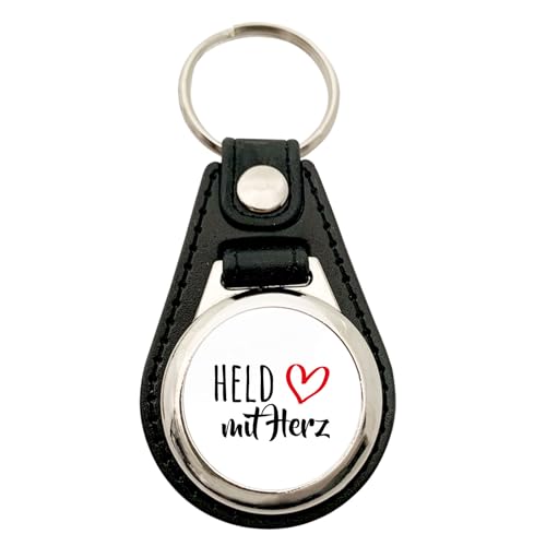 Huuraa Anhänger Held mit Herz Geschenk Metall mit Kunstleder Einkaufswagenlöser Held Präsent von Huuraa