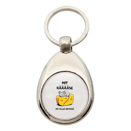 Huuraa Schlüsselanhänger Mit Käse ist alles besser Maus Geschenk Metall Einkaufswagenchip Mit Käse ist alles besser Geschenkidee von Huuraa