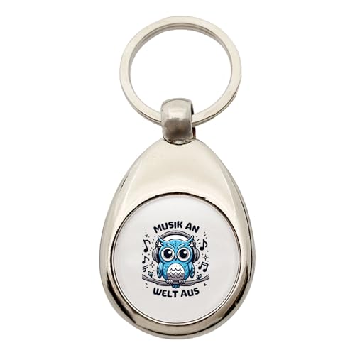 Huuraa Schlüsselanhänger Musik an Welt aus Eule Geschenk Metall Einkaufswagenchip Musik an Welt aus Geschenkidee von Huuraa