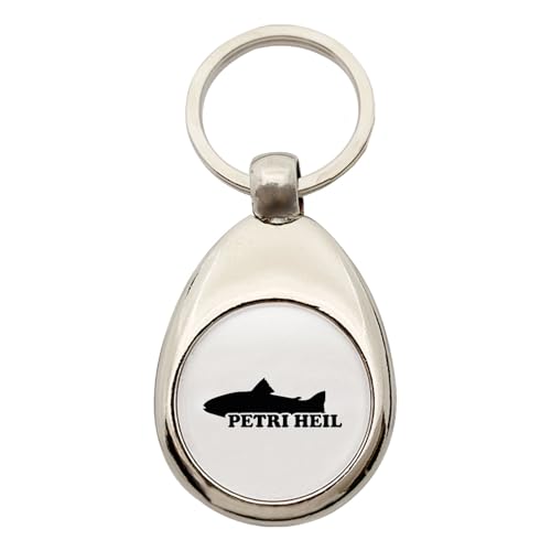 Huuraa Schlüsselanhänger Petri Heil Fischergruß Geschenk Metall Einkaufswagenchip Petri Heil Geschenkidee von Huuraa