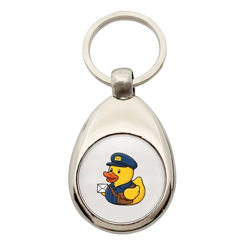 Huuraa Schlüsselanhänger Quietscheente Postbote Gummiente Briefträger Geschenk Metall Einkaufswagenchip Quietscheente Postbote Geschenkidee von Huuraa
