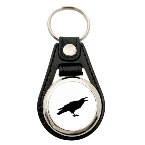 Huuraa Anhänger Rabe Silhouette Geschenk Metall mit Kunstleder Einkaufswagenlöser Rabe Präsent von Huuraa