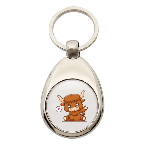 Huuraa Schlüsselanhänger Schottisches Hochlandrind Zottelrind Geschenk Metall Einkaufswagenchip Schottisches Hochlandrind Geschenkidee von Huuraa