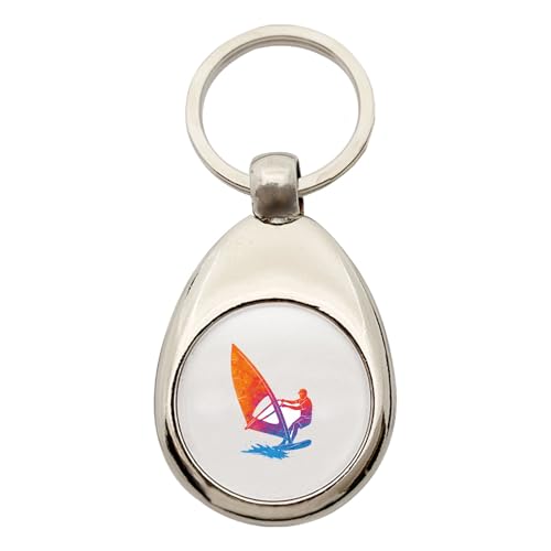 Huuraa Schlüsselanhänger Windsurfen bunte Silhouette Geschenk Metall Einkaufswagenchip Windsurfen Geschenkidee von Huuraa