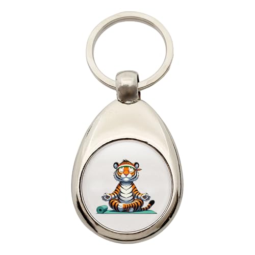 Huuraa Schlüsselanhänger Yoga Tiger Comic Geschenk Metall Einkaufswagenchip Yoga Tiger Geschenkidee von Huuraa
