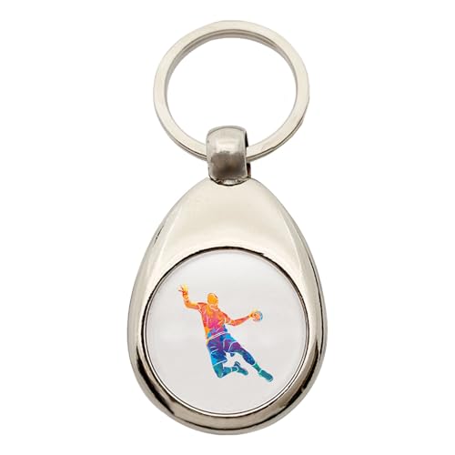 Huuraa Schlüsselanhänger bunte Handball Silhouette Geschenk Metall Einkaufswagenchip bunte Handball Geschenkidee von Huuraa