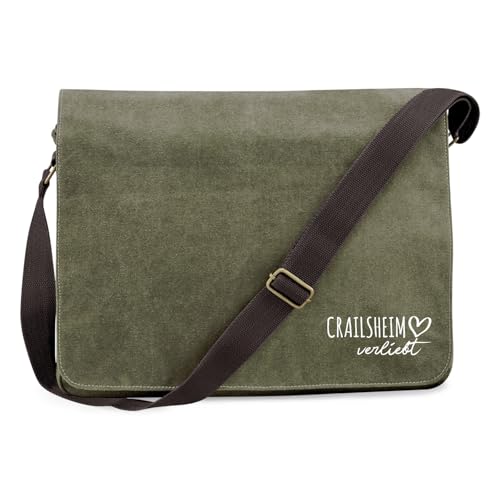 Huuraa Schultertasche Crailsheim verliebt Geschenk 14 Liter Military Green Canvas Crailsheim Mitbringsel von Huuraa