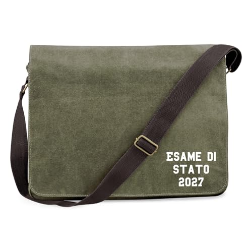 Huuraa Schultertasche Esame di Stato 2027 Abschluss Italien Geschenk 14 Liter Military Green Canvas Esame di Stato 2027 Mitbringsel von Huuraa