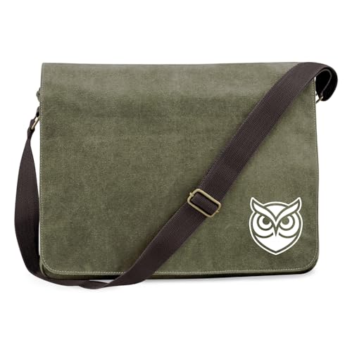 Huuraa Schultertasche Eule Silhouette Geschenk 14 Liter Military Green Canvas Eule Mitbringsel von Huuraa