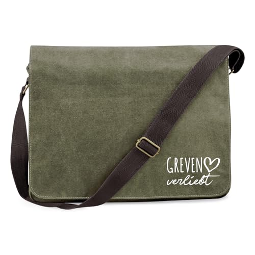 Huuraa Schultertasche Greven verliebt Geschenk 14 Liter Military Green Canvas Greven Mitbringsel von Huuraa