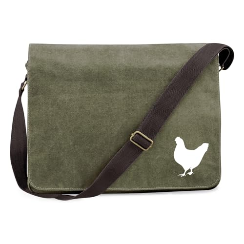 Huuraa Schultertasche Huhn Silhouette Geschenk 14 Liter Military Green Canvas Huhn Mitbringsel von Huuraa