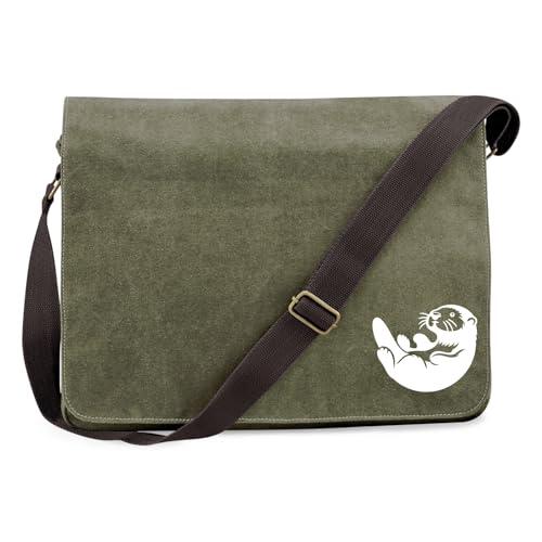 Huuraa Schultertasche Otter Silhouette Geschenk 14 Liter Military Green Canvas Otter Mitbringsel von Huuraa
