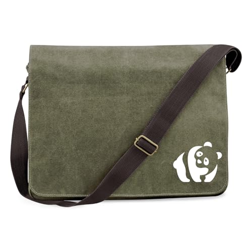 Huuraa Schultertasche Panda Silhouette Geschenk 14 Liter Military Green Canvas Panda Mitbringsel von Huuraa