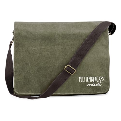 Huuraa Schultertasche Plettenberg verliebt Geschenk 14 Liter Military Green Canvas Plettenberg Mitbringsel von Huuraa