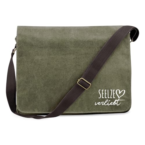 Huuraa Schultertasche Seelze verliebt Geschenk 14 Liter Military Green Canvas Seelze Mitbringsel von Huuraa