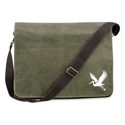 Huuraa Schultertasche Storch Silhouette Geschenk 14 Liter Military Green Canvas Storch Mitbringsel von Huuraa
