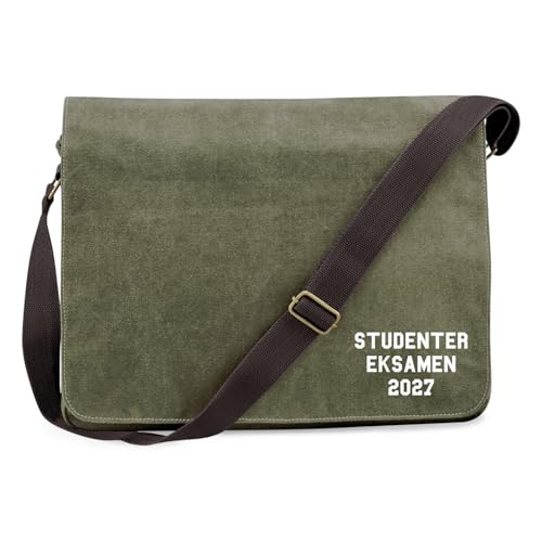 Huuraa Schultertasche Studentereksamen 2027 Abschluss Dänemark Geschenk 14 Liter Military Green Canvas Studentereksamen 2027 Mitbringsel von Huuraa